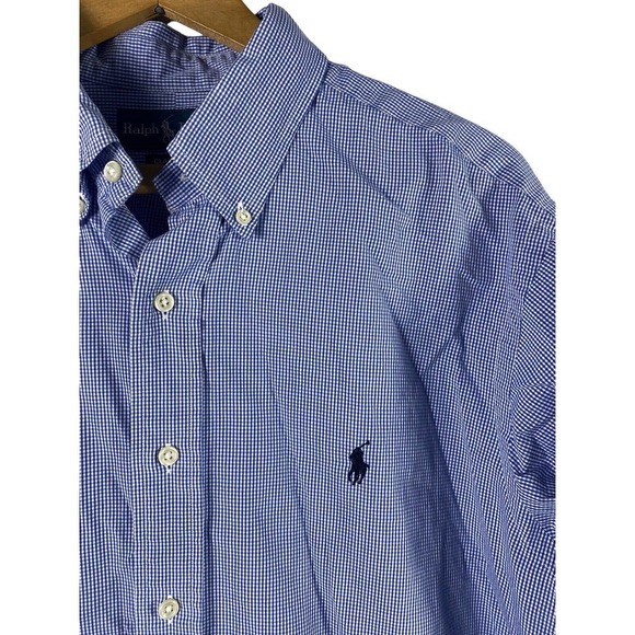 Ralph Lauren Large Shirt Gingham Check Blue White Mens Button Down Long Sleeve - Picture 1 of 6